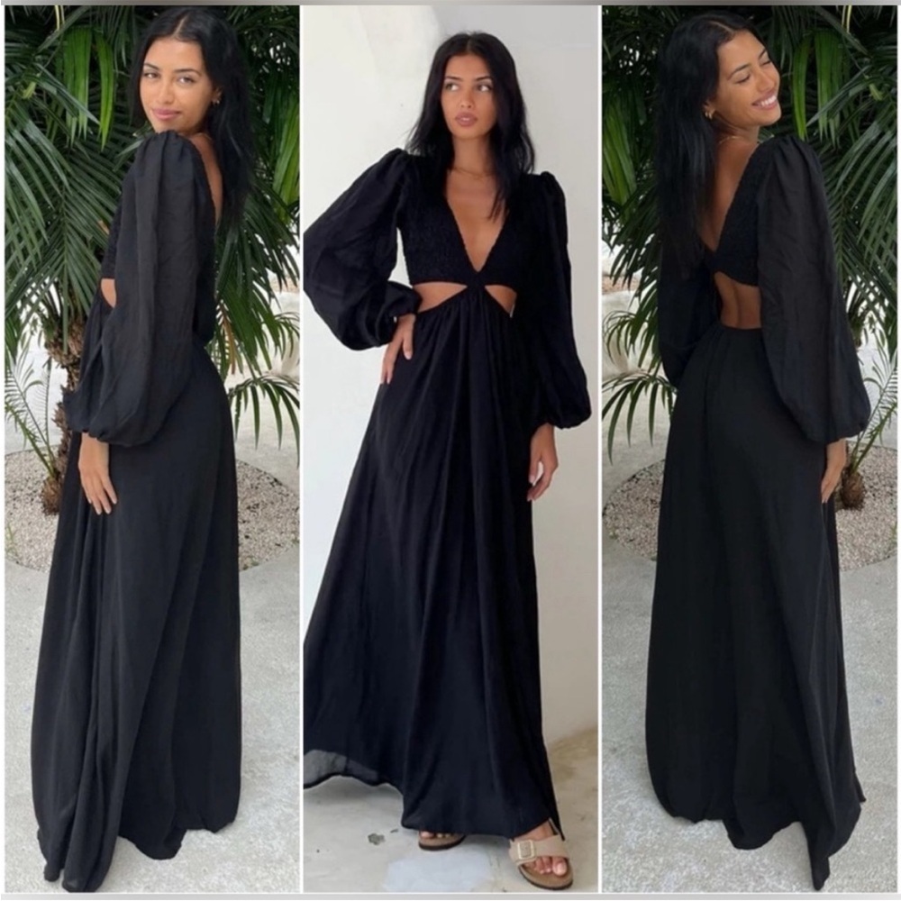 Indah Julie Cutout Maxi Dress Long Sleeve Black Size S NWT - Picture 3 of 16